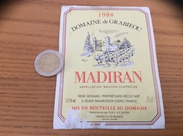 étiquette De Vin « MADIRAN - DOMAINE De GRABIEOU - RENÉ DESSANS - MAUMUSSON (32) » 1988 - Madiran