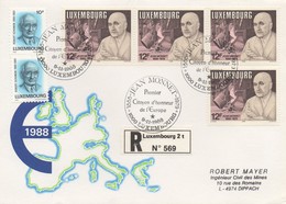RE49    Recommandé - Jean Monnet - 1er Citoyen D'honneur De L'Europe 1988   TTB - Briefe U. Dokumente