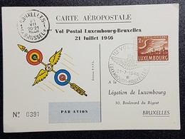 Luxembourg 1956- Carte Aéropostale- Vol Postal Luxembourg-Bruxelles - Autres & Non Classés