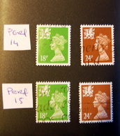 Great Britain / England - Wales Machin 1992 W48b W59b Perf 14 + W48 W59 Perf 15  ( 4 Stamps Used ) I - Machins