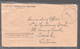 Military 1946 OHMS Enveloppe  No Stamp- Cancelled «Paid At A.F.P.O.  Pearce W.A.» To Toorah, VIC - Storia Postale