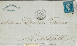 1865- Lettre D'Alger ( Algérie ) Cad  ALGER / BAT. A VAP.    Affr. N°22 Oblit. G C 2240 - Correo Marítimo