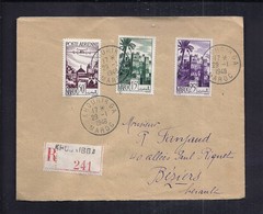 ENVELOPPE MAROC Recommandé 241 KHOURIBGA Tàd 1948 POSTE AERIENNE Timbre 50F 25F 15F - Covers & Documents