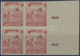 (*) 1919 Magyar Posta Arató 40f Vágott ívszéli Négyestömb Próbanyomat, Eltolódott értékszámmal, Vastagabb, Vízjel és Eny - Altri & Non Classificati