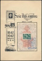 1940 100 éves A Bélyeg Emléklap Árvíz Blokk Alkalmi Bélyegzéssel - Autres & Non Classés