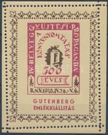 ** 1940/8ba IV. Bélyeggyűjtési Propaganda Guttenberg Kiállítás Emlékív (10.000) - Autres & Non Classés