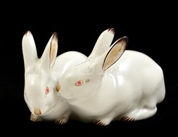 Zsolnay Porcelán Nyuszipár, Kézzel Festett, Jelzett, Hibátlan, 12×8 Cm - Autres & Non Classés