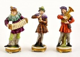 Cca 1950 Rudolf Kämmer Volkstedt Zenélő Figurák ( 3db), Kézzel Festett, Jelzett, Csorba Lepattanás Nélkül, M: 19 Cm (3×) - Autres & Non Classés