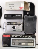 Vegyes Fényképezőgép Tétel, 3 Db: Nikon Af230 Tokban, Revue Pocket Flash 200, 110 Pocket Camera, Eredeti Dobozukban - Fototoestellen