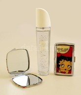 Vegyes Tétel: Avon Pur Blanca Alig Használt Parfüm; összecsukható Kézi Tükör újszerű állapotban, Fém Cigarettatartó Dobo - Autres & Non Classés