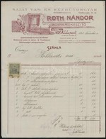 1908 Bp., Roth Nándor ágyneműkészítő Fejléces Számlája, 10 F. Okmánybélyeggel - Unclassified