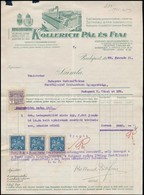 1922 Bp., Kollerich Pál és Fiai Első Magyar Sodronyszövet-, Fonat- és Szitaárú Gyárának Fejléces Számlája, 1 Db 1 Kr, 3  - Non Classés