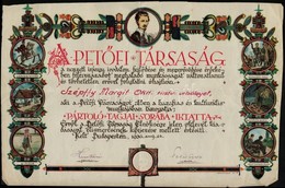 1936 Petőfi Társaság Díszes Pártoló Tagságáról Szóló Oklevele, Szárazpecséttel, Pekár Gyula (1866-1937) író, Elnök (1920 - Non Classificati