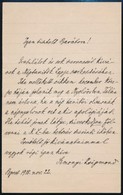 1918 Simonyi Zsigmond (1853-1919) Saját Kézzel írt Levele, Benne Gratulációja Zigány Zoltánnak (1864-1921) író, Pedagógu - Ohne Zuordnung