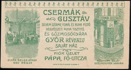 Csermák Gusztáv Selyem, Szőrme, Fonál és Ruha Festő Gőzmosógyára Győr Számolócédula - Reclame