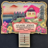 1942 Szlávik József Csemege, Fűszer, Festék Stb. Kereskedésének Dekoratív Naptára, 23×23 Cm - Publicités