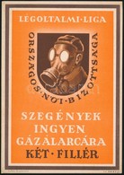 1942 A Légoltalmi Liga Gázálarc Propaganda Plakát, Klösz Budapest, 24×17 Cm - Non Classificati