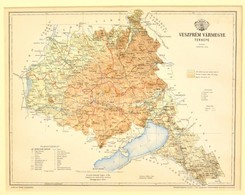 1897 Veszprém Megye Térképe, Tervezte: Gönczy Pál. Budapest Posner Károly Lajos és Fia. Méretarány: 1:430.000, Paszpartu - Altri & Non Classificati