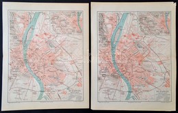 Cca 1893-1898 5 Db Budapest Térkép A Meyers Konv.-Lexikon-ból, Litográfiák, 3 Db Paszpartuban, 30x24 Cmx 5 Méretben - Autres & Non Classés