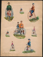 Cca 1900 Velocipédeket, Tricikliket ábrázoló Litho Matricák Papírlapon, 8 Db - Non Classificati