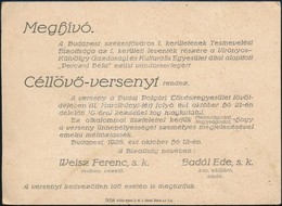 1928 Perczel Béla Ezüst Vándorserleg Céllövő-verseny Meghívója, Budapest Székesfőváros I. Kerületének Testnevelési Bizot - Non Classificati