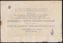 1941 Szarvasi Járás Vitézi Szakasza, és Járási Levente Egyesületek Meghívója, 1941. Febuár. 8.-ra, A Selyemzászló örökös - Non Classés