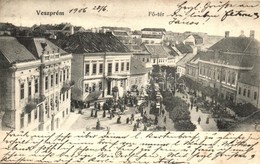 T4 1906 Veszprém, Fő Tér, Városháza, Piaci árusok, üzletek. Kiadja Krausz A. Fia 192. (apró Lyukak / Tiny Holes) - Non Classificati