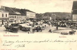 * T2/T3 1904 Beszterce, Bistritz, Bistrita; Marktplatz / Piac Tér, Carl Lebkuchner, Johann Lutsch, Geckner üzlete, Piaci - Non Classés