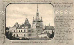 T2/T3 1904 Segesvár, Schässburg, Sighisoara; Alberthaus, Knabeninternat Mit Stundturm U. Ev. Kirche / Albert Ház Fiú Int - Non Classés