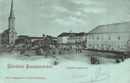 T2/T3 1899 Érsekújvár, Nové Zamky; Kossuth Lajos Tér, Templom, Piac. Conlegner J és Fia Kiadása / Square With Church, Ma - Zonder Classificatie