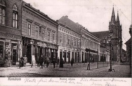 T2/T3 1905 Komárom, Komárnó; Nádor Utca, Rehberger Sándor, Nagy Géza és Gyula és Fektor György üzlete / Street View With - Non Classés