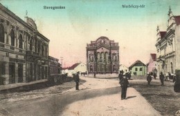 T2/T3 Beregszász, Berehove; Werbőczy Tér, Izraelita Templom, Zsinagóga, Hamburg Salamon üzlete / Square, Synagogue, Shop - Non Classés