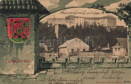 T2/T3 Ungvár, Uzshorod, Uzhorod; Vár. Feuerlicht Testvérek Kiadása, Címeres Litho Keret / Castle. Coat Of Arms, Art Nouv - Non Classés