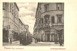** T2 Fiume, Via Andrássy / Andrássy Strasse / Street View With Tram, C. Maly Vidali's Grand Magazin - Non Classificati