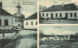 T2/T3 Gyirót, Gerisdorf, Kroatisch Geresdorf (Füles, Nikitsch); Kirche, Schule, Hauptgasse / Templom, Iskola, Fő Utca /  - Ohne Zuordnung