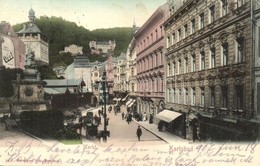 T2/T3 1907 Karlovy Vary, Karlsbad; Markt, Glasfabrik / Market Square, Glass Works Advertisement On The Wall Of A House.  - Ohne Zuordnung