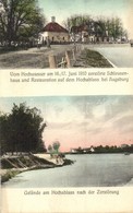 ** T1/T2 1910 Augsburg, Hochablass;  Vom Hochwasser Zerstörte Schleusenhaus Und Restauration / Restaurant, Flood - Unclassified
