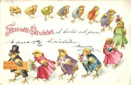 T2 Húsvéti üdvözlet, Easter Greetings, Chickens, Litho - Ohne Zuordnung