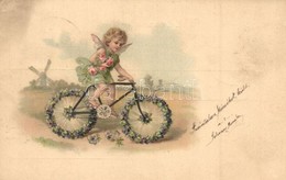 T2/T3 Angel On Bicycle, Greeting Card, Litho - Unclassified