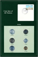 India 1974-1986 5p-1R (6xklf), 'Coin Sets Of All Nations' Forgalmi Szett Felbélyegzett Kartonlapon T:1 
India 1974-1986. - Unclassified