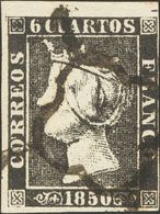 º1. 1850. 6 Cuartos Negro, Borde De Hoja. MAGNIFICO E IDEAL PARA POSICIONARLO EN LA HOJA. - Sonstige & Ohne Zuordnung