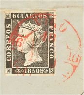 Fragmento 1. 1850. 6 Cuartos Negro, Sobre Fragmento. Matasello VIGO / GALICIA. MAGNIFICO. - Sonstige & Ohne Zuordnung