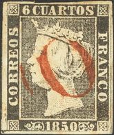 º1. 1850. 6 Cuartos Negro (I-24). Matasello "O", En Rojo De Lérida. MAGNIFICO Y RARO EN ESTA CALIDAD. - Sonstige & Ohne Zuordnung