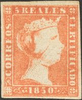 *3. 1850. 5 Reales Rojo (inapreciable Adelgazamiento). MAGNIFICO. Dictamen CEM. - Andere & Zonder Classificatie