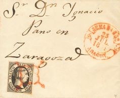 Sobre 6. 1851. 6 Cuartos Negro. BENABARRE (HUESCA) A ZARAGOZA. Matasello ARAÑA, En Rojo. MAGNIFICA Y EXTRAORDINARIAMENTE - Autres & Non Classés