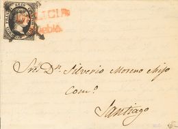 Sobre 6. 1851. 6 Cuartos Negro. PUEBLA (CORUÑA) A SANTIAGO. Matasello Mixto ARAÑA Y Marca Prefilatélica GALICIA / PUEBLA - Autres & Non Classés