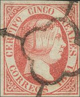 º9. 1851. 5 Reales Rosa. Amplios Márgenes Y Matasello Limpio. MAGNIFICO. Cert. COMEX. - Otros & Sin Clasificación