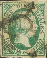 º11. 1851. 10 Reales Verde. Amplios Márgenes Y Buen Color. MAGNIFICO. Cert. COMEX. - Otros & Sin Clasificación