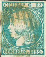 º16. 1852. 6 Reales Azul Verdoso. Matasello PARRILLA, En Azul. MAGNIFICO Y RARO. Edifil 2014: 950 Euros - Otros & Sin Clasificación