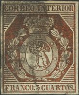 º23. 1853. 3 Cuartos Bronce Dorado. Color Intenso Y Grandes Márgenes. MAGNIFICO. Cert. COMEX. - Sonstige & Ohne Zuordnung